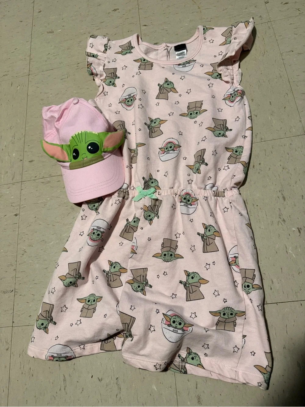Star Wars Pink Baby Yoda Print Girls Pajama Romper with Matching Cap